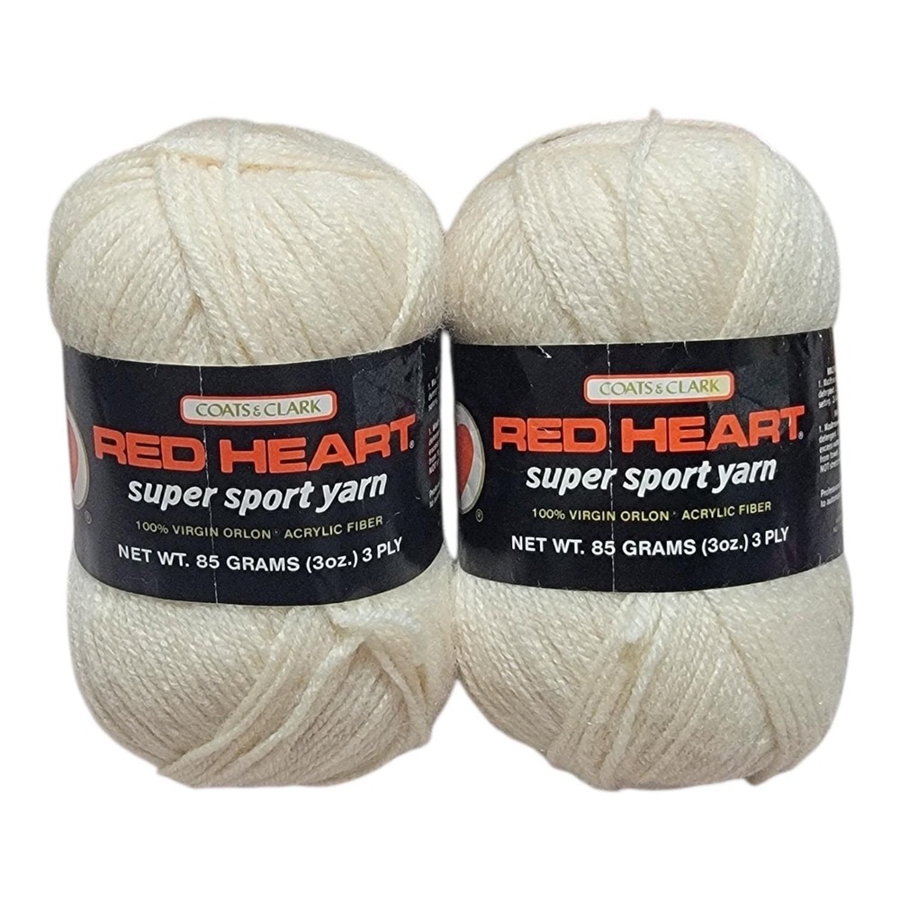 Vintage 90s Red Heart Super Sport Yarn Ecru 109 Lot of 2 Orlon Acrylic 3 Ply 3oz